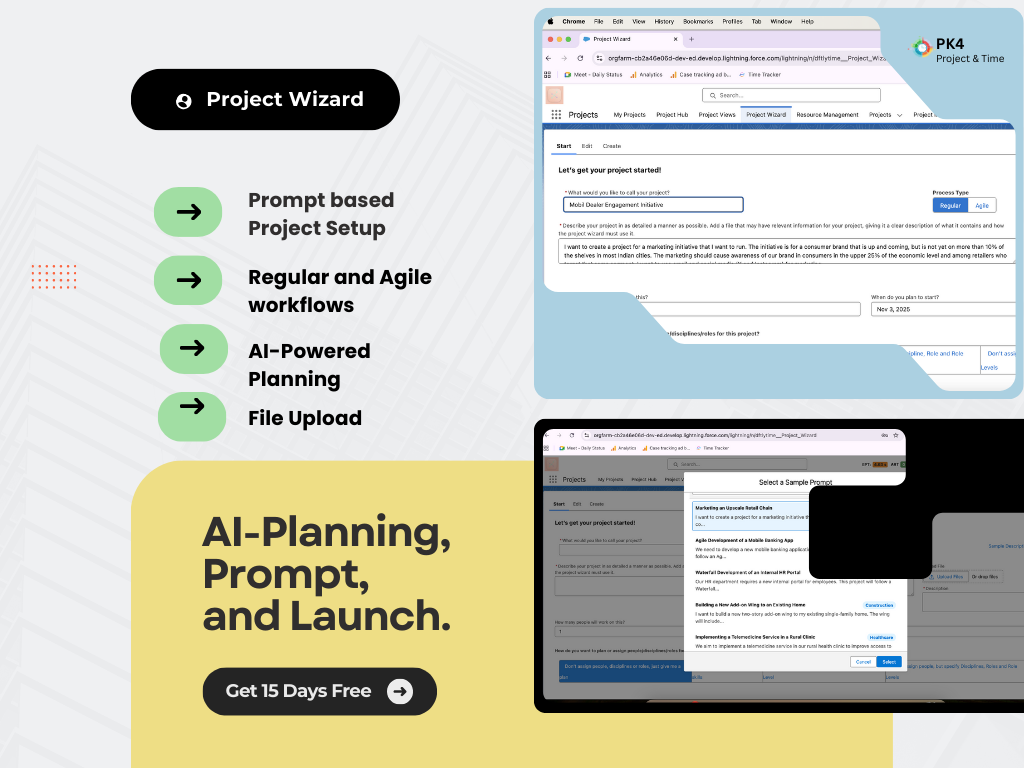 PK4 Projects & Time — Native Salesforce Time Tracking and Project Management. Track time on a mobile app, web app, Chrome, Jira, Slack. Full PSA solution from Planning to invoicing. Manage Projects, Improve resource utilization, profitability. | Salesforce AgentExchange screenshot 11