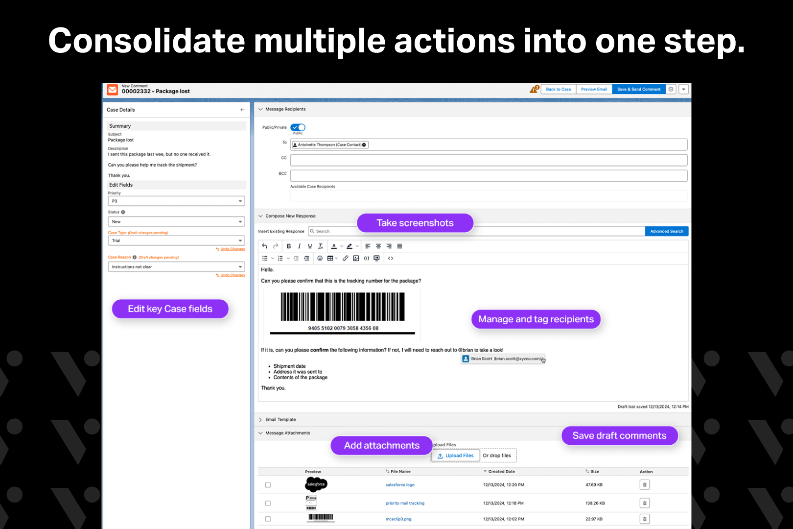 Email to Case Premium’s New Comment Page makes sending a response easy and intuitive.