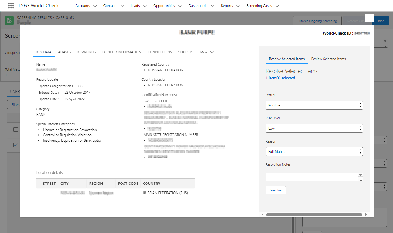 LSEG World-Check Customer Risk Screener, perform sanctions screening, AML  and KYC from within Salesforce | Salesforce AppExchange