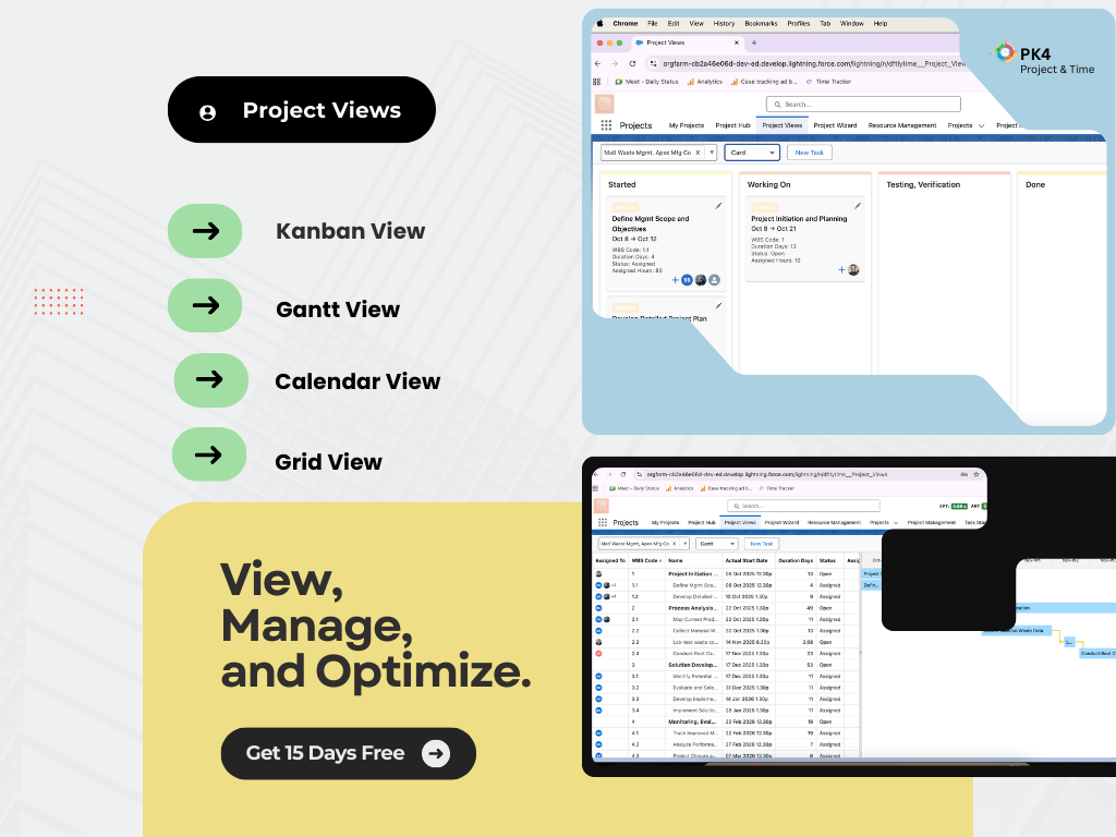 Gantt, Card, Kanban, Calendar or Grid. Whatever project management style works for you