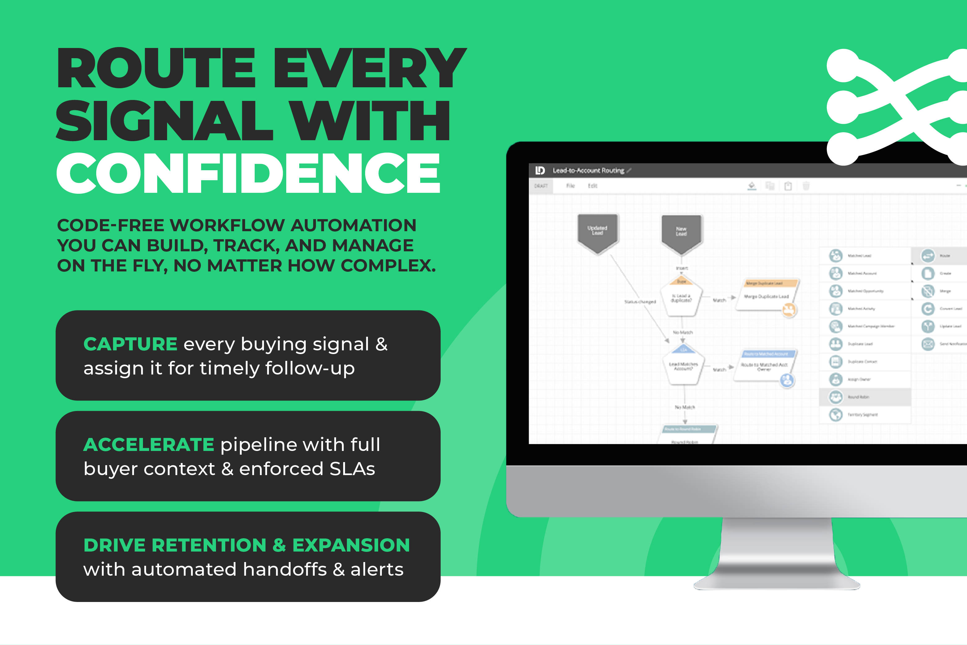 Route every signal with confidence — no-code workflow automation for lead-to-account routing.