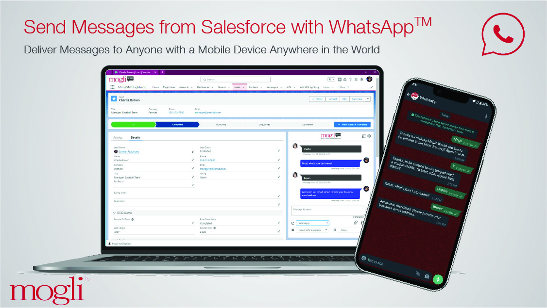 Instantly deliver texts and international WhatsApp messages directly from Salesforce.