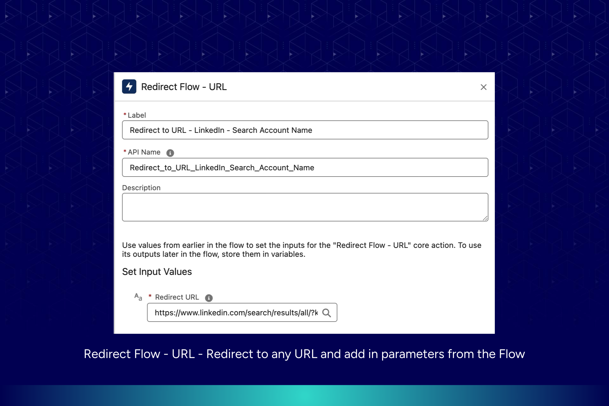 Redirect Flow - URL - Redirect to any URL and add in parameters from the Flow