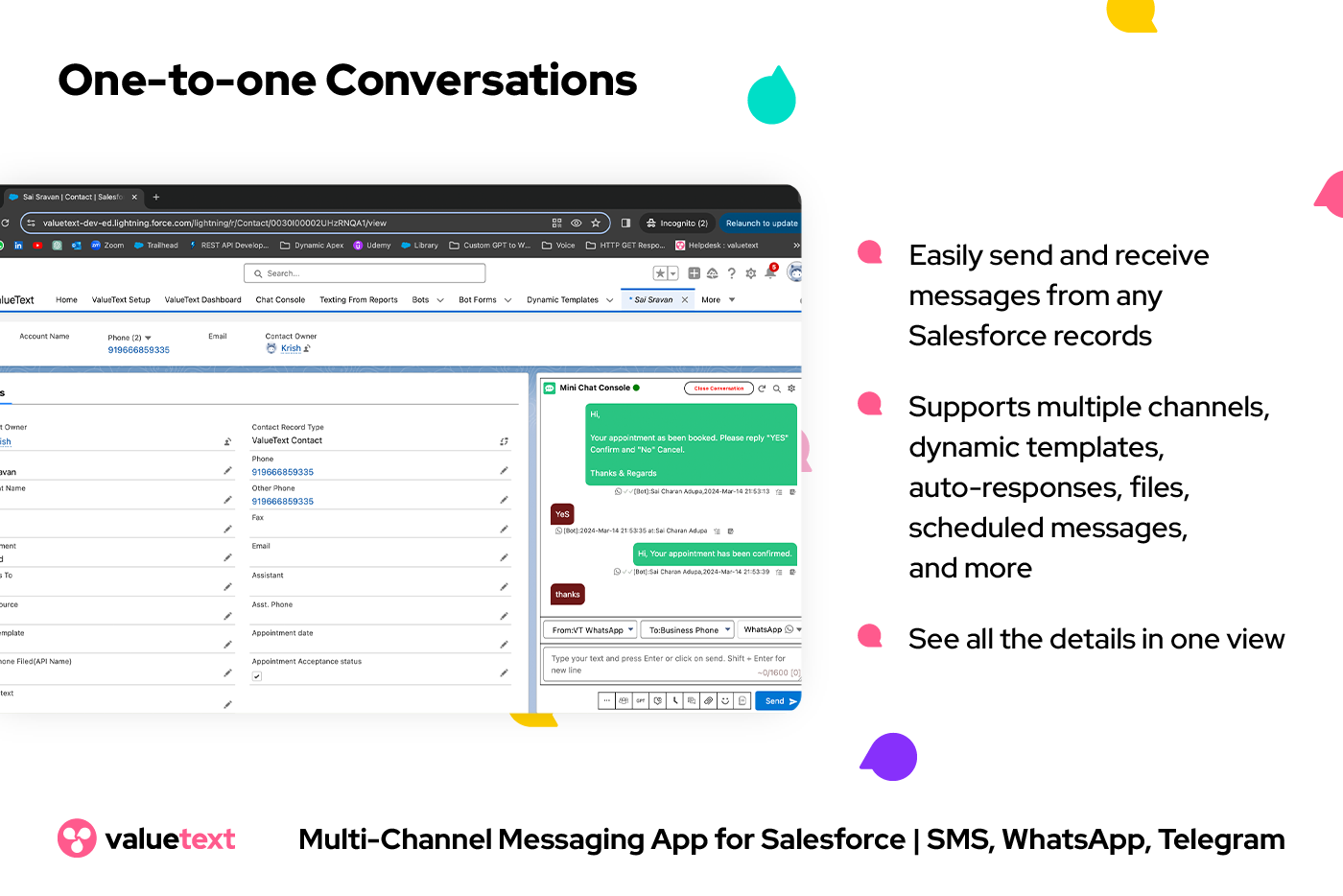 One-to-one Conversations via WhatsApp and SMS