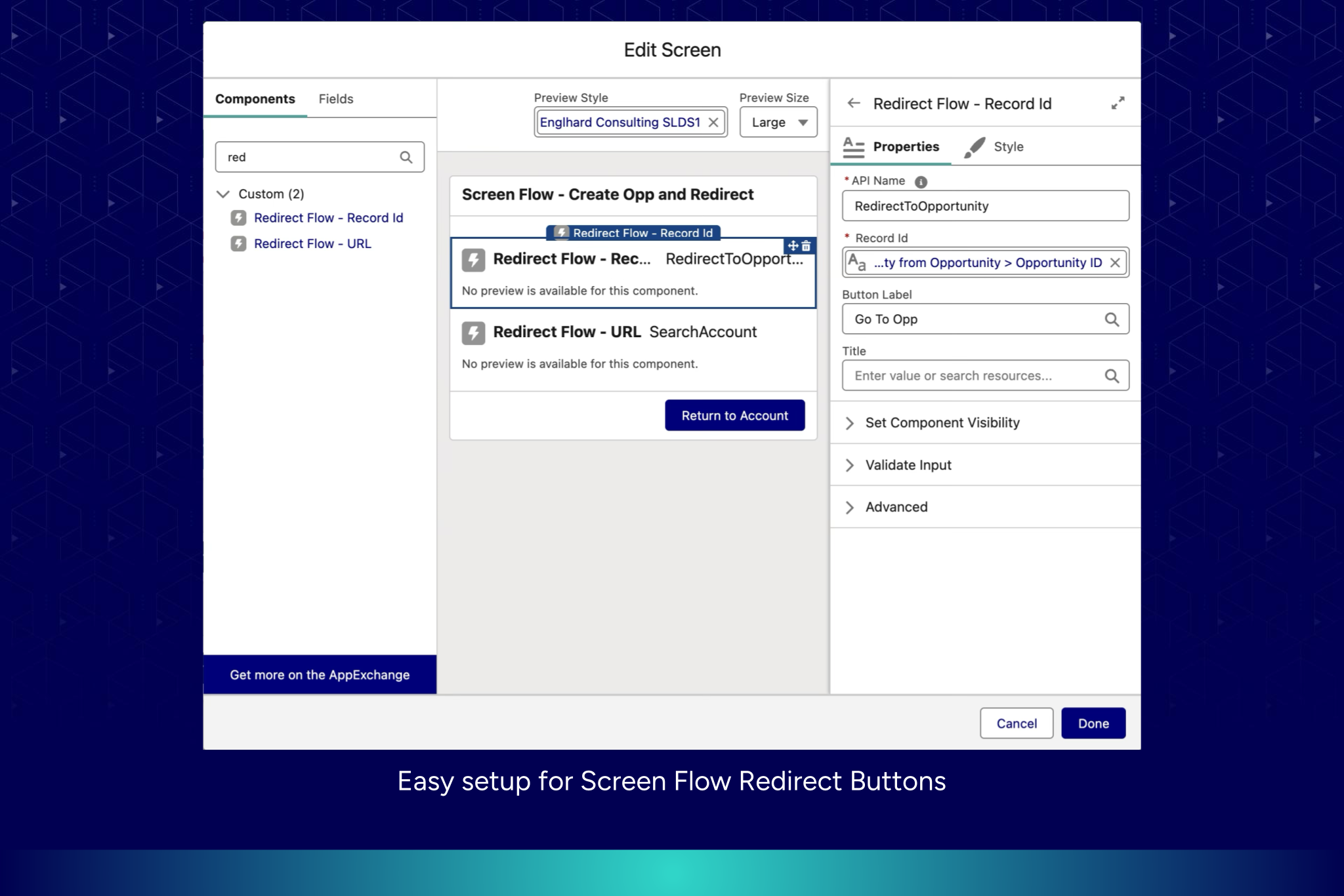 Easy setup for Salesforce Screen Flow Redirect Buttons