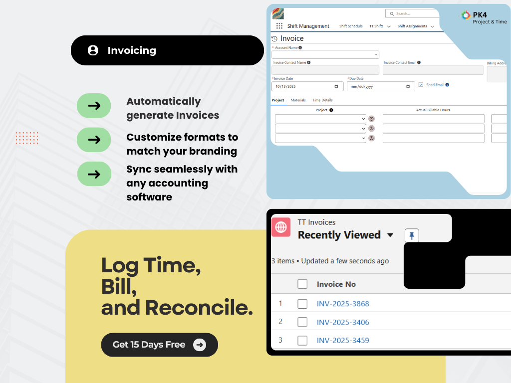 PK4 Projects & Time — Native Salesforce Time Tracking and Project Management. Track time on a mobile app, web app, Chrome, Jira, Slack. Full PSA solution from Planning to invoicing. Manage Projects, Improve resource utilization, profitability. | Salesforce AgentExchange screenshot 18