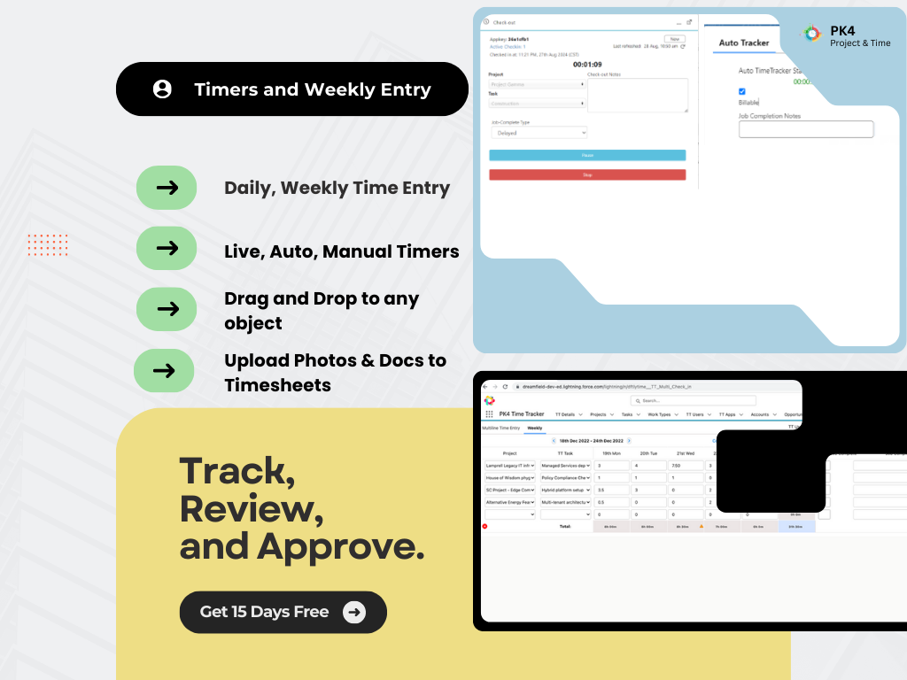 PK4 Projects & Time — Native Salesforce Time Tracking and Project Management. Track time on a mobile app, web app, Chrome, Jira, Slack. Full PSA solution from Planning to invoicing. Manage Projects, Improve resource utilization, profitability. | Salesforce AgentExchange screenshot 13