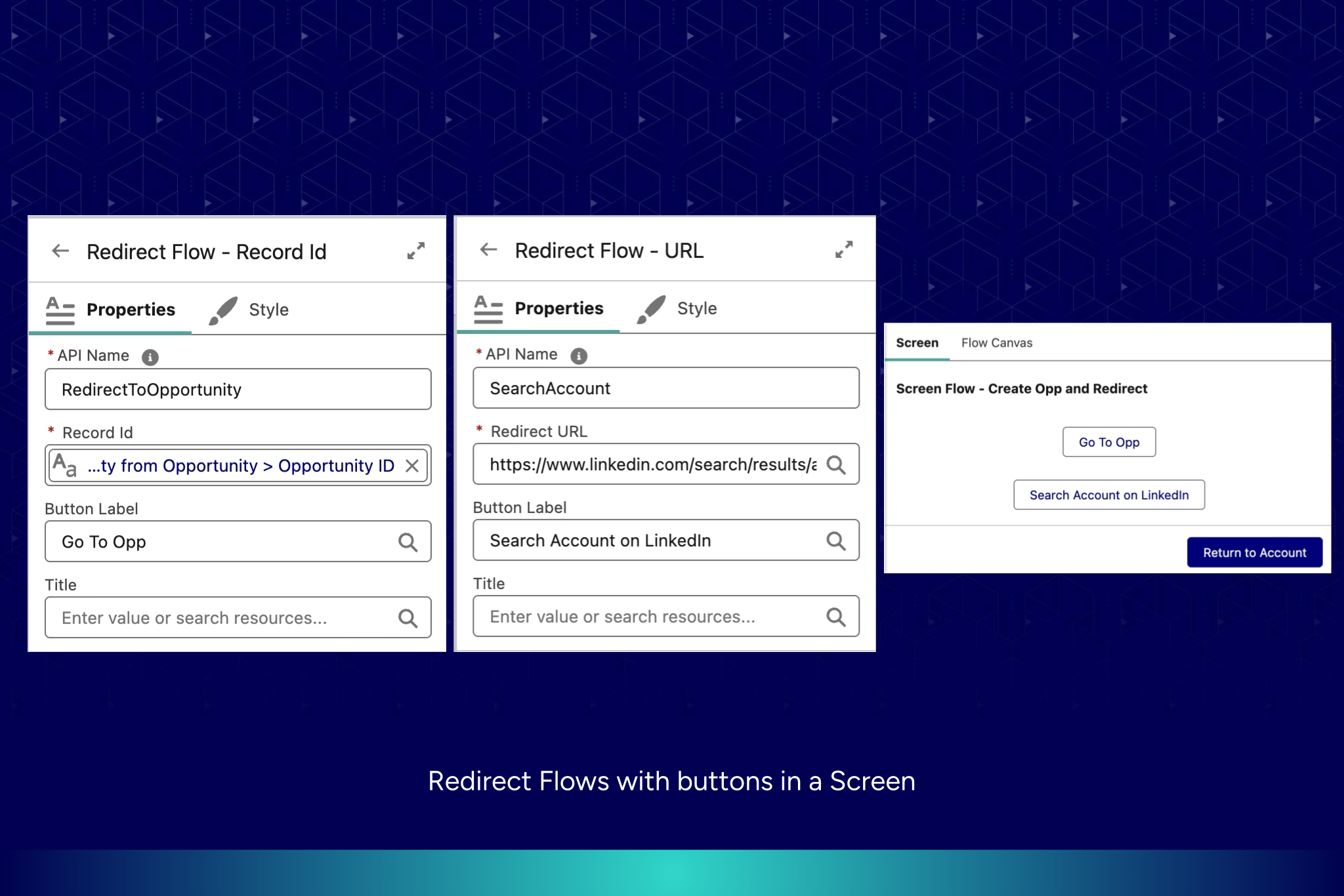 Redirect Salesforce Flows with buttons in a Screen
