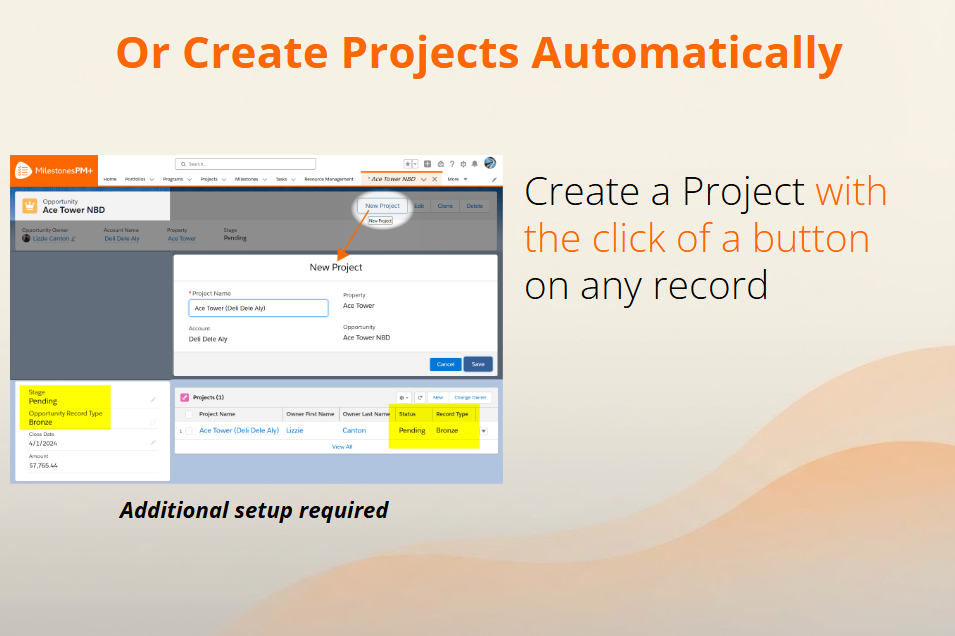 Create Projects anywhere in Salesforce with the click of a button (setup req.)
