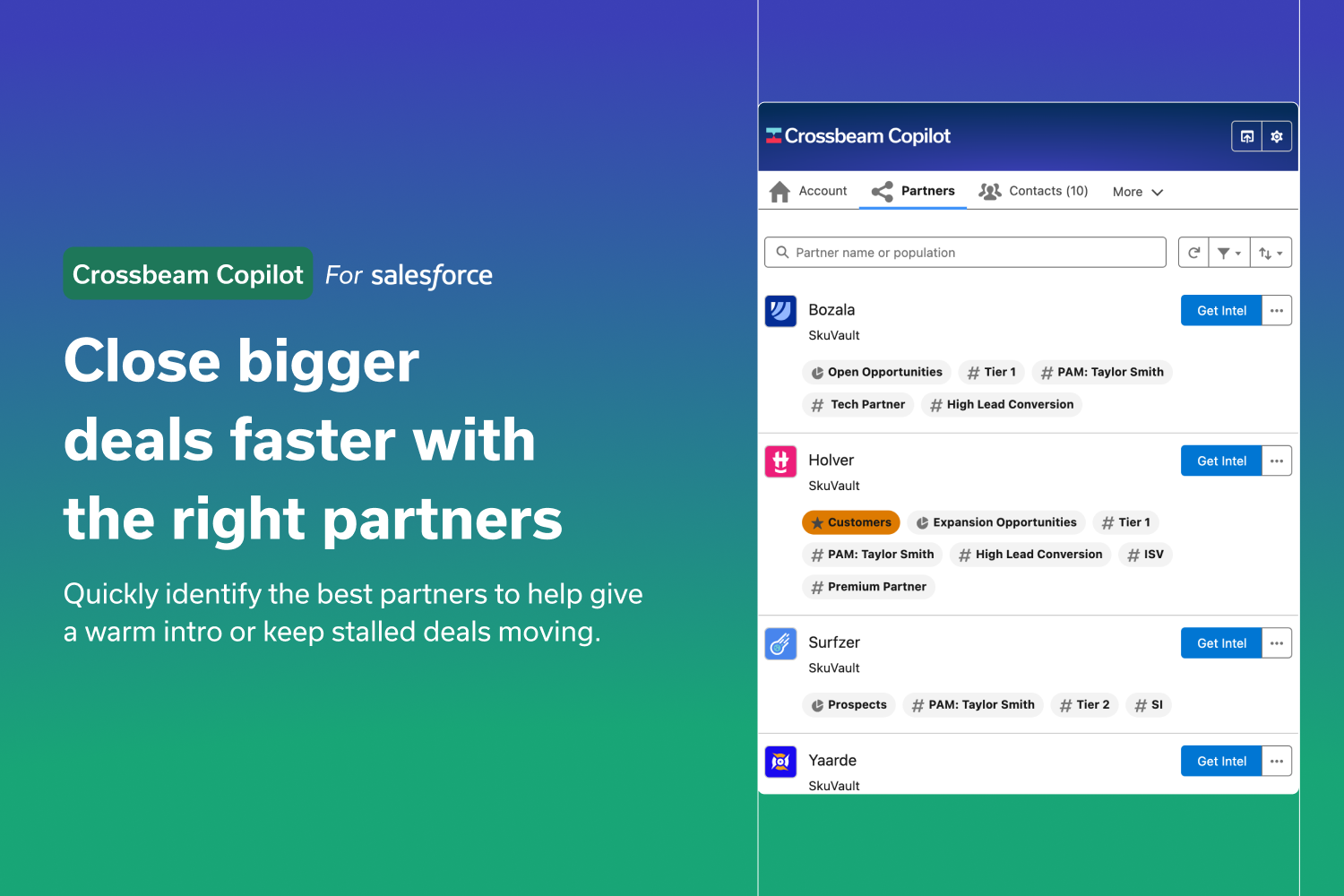 Find the best partners to help give a warm intro or keep stalled deals moving.