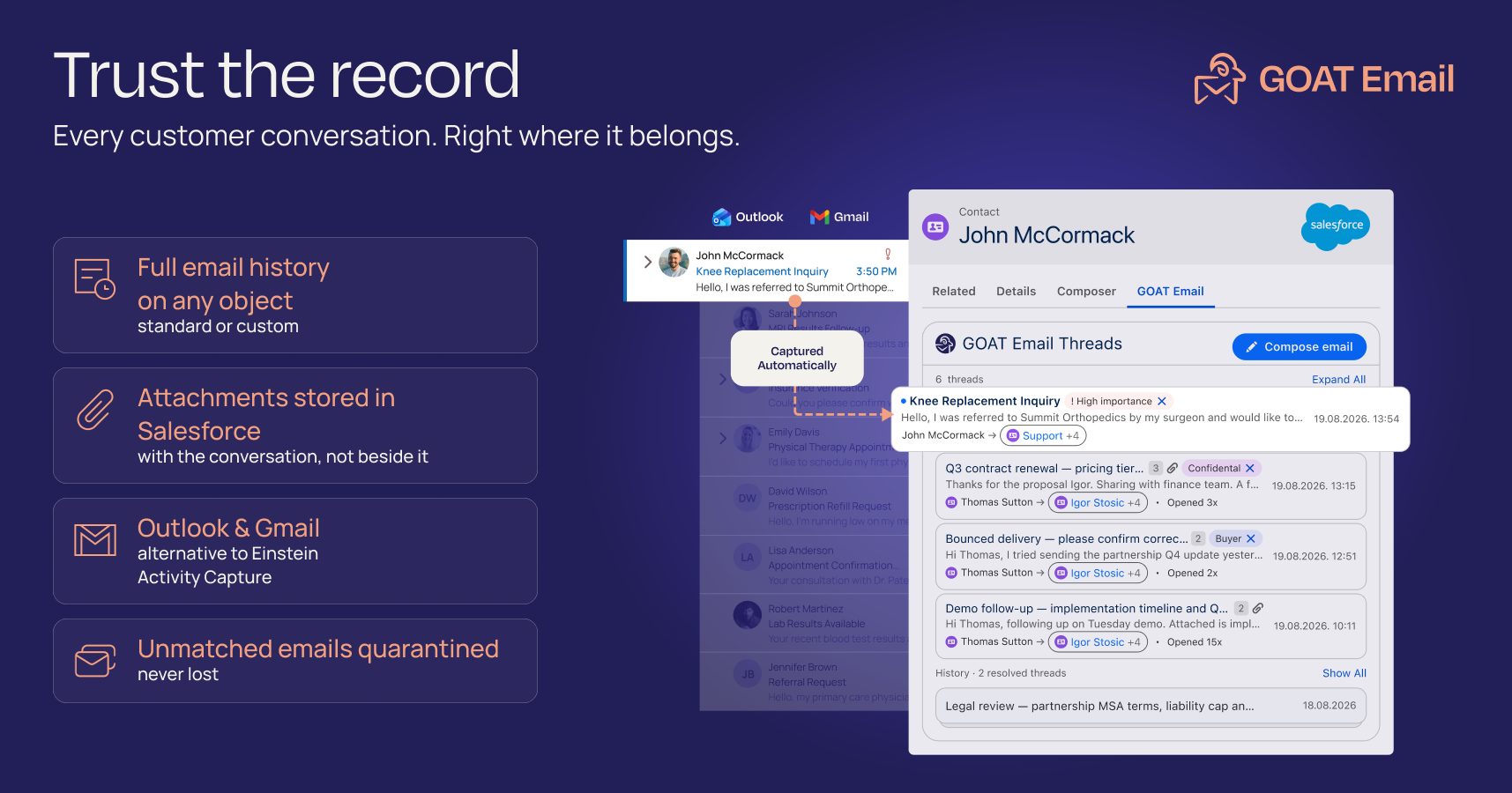 Goat Email, Record Inbox, Emails, Gmail, Outlook, Email Composer, Sync Emails, Draft Email, Schedule, Alerts, Email Thread, Send Email, Labels, Email Formula, Predefined Rules, Email to case, Email Service, Email management, email tracking, automation | Salesforce AgentExchange screenshot 6