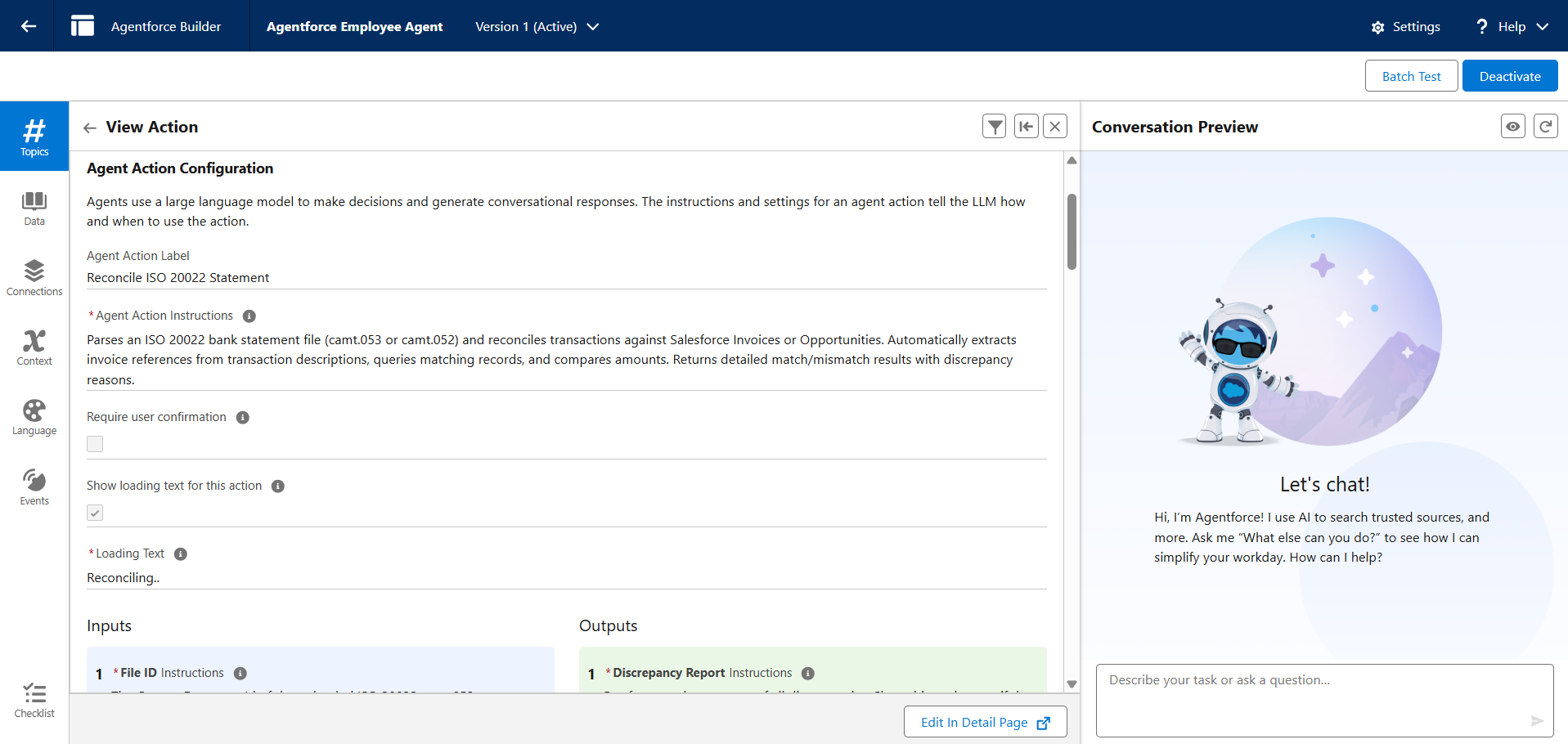 Salesforce ISO 20022 Bank Reconciliation | Agentforce AI Agent Action | camt.053 camt.052 | Salesforce AgentExchange screenshot 6