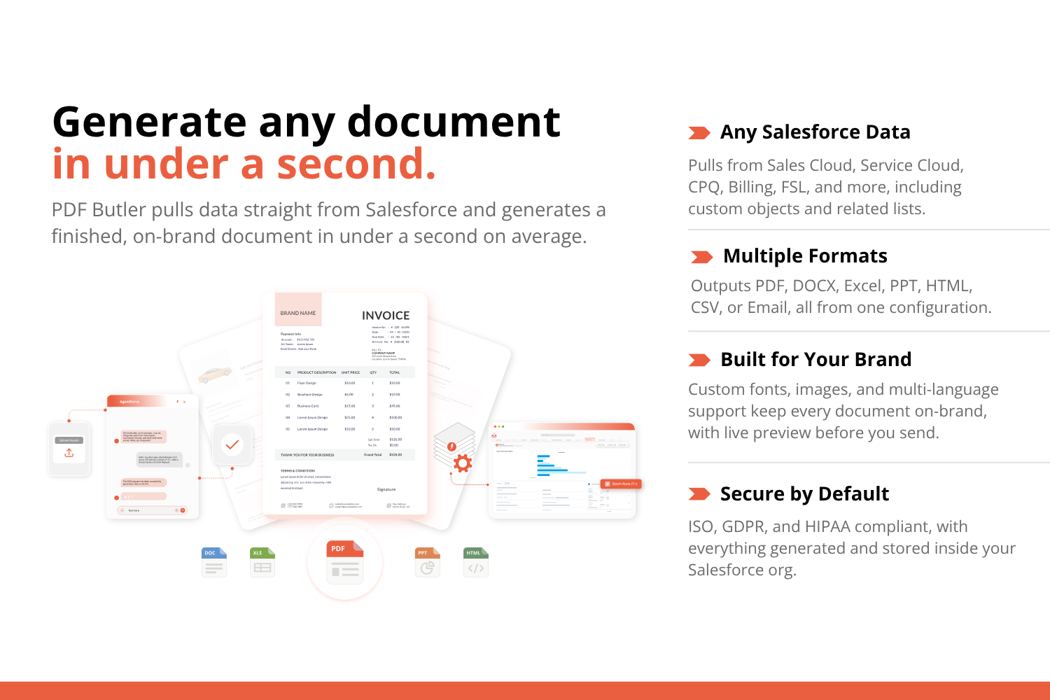 Generate on-brand documents from Salesforce data in under a second.