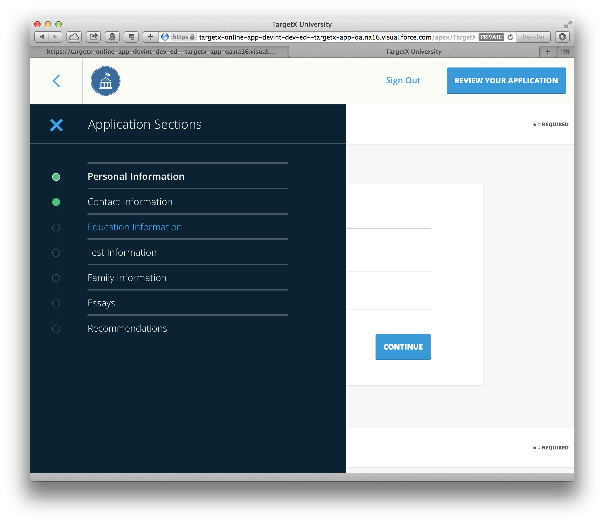 online application a guided student interface
