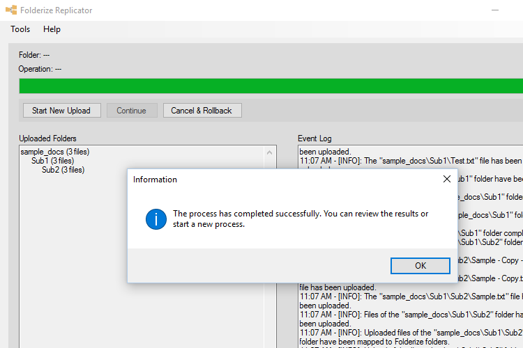 local folder branch has been uploaded to folderize