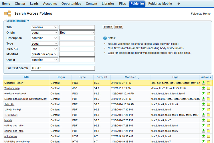 advanced search page including full text search