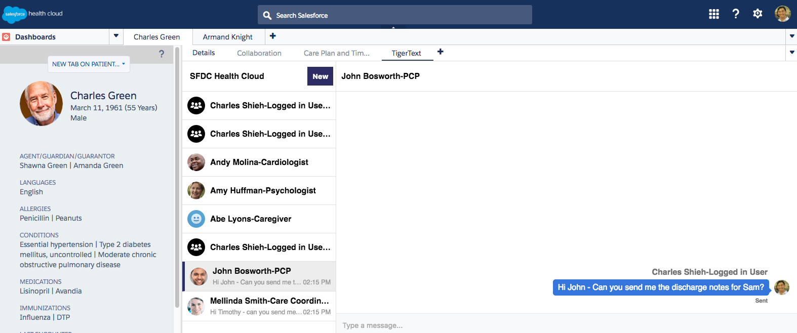 tigertext instance for health cloud