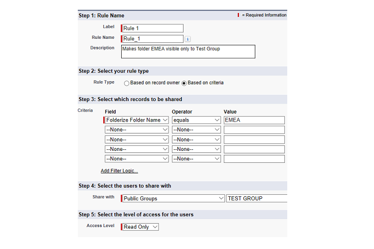 setting sharing rules for folders