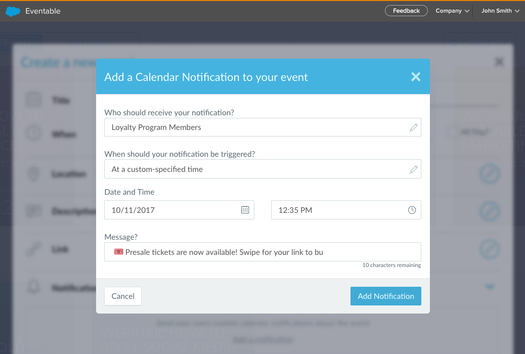 send custom calendar notifications to specific audiences