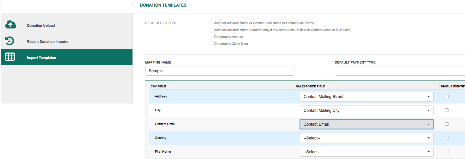 prontodi mapping template tab