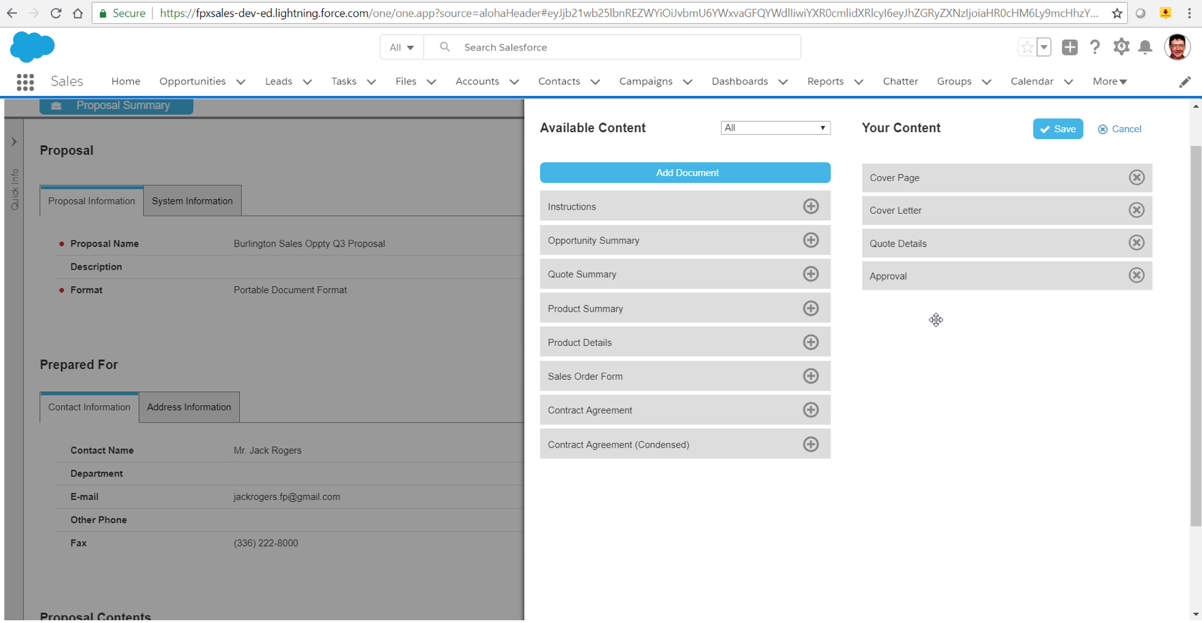 select your proposal content with a simple drag and drop