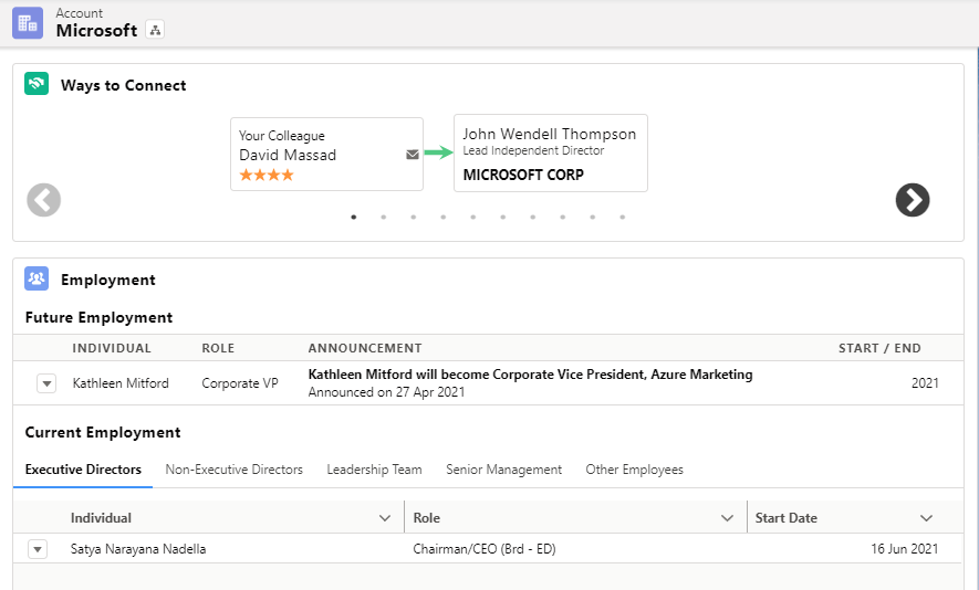 boardex tab showing a company connections from your firm future joiners ...