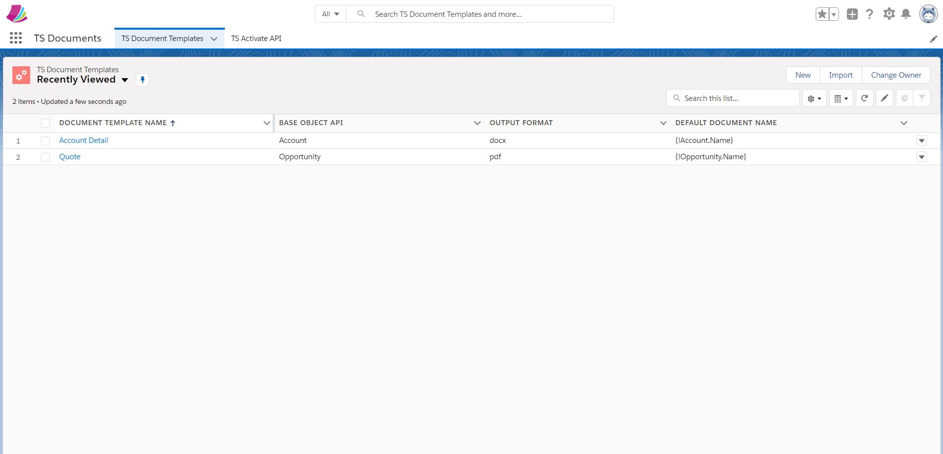 ts document template list view