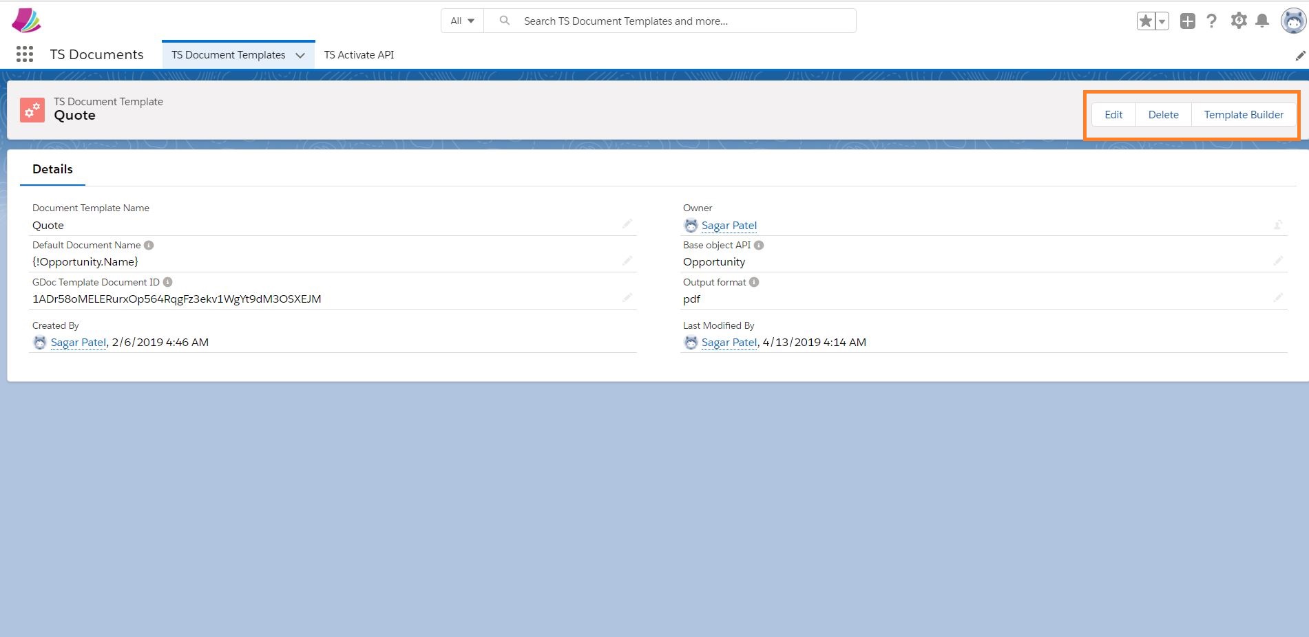 ts document template detail view