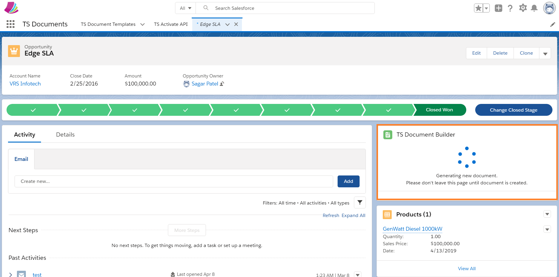 ts documents generating the quote