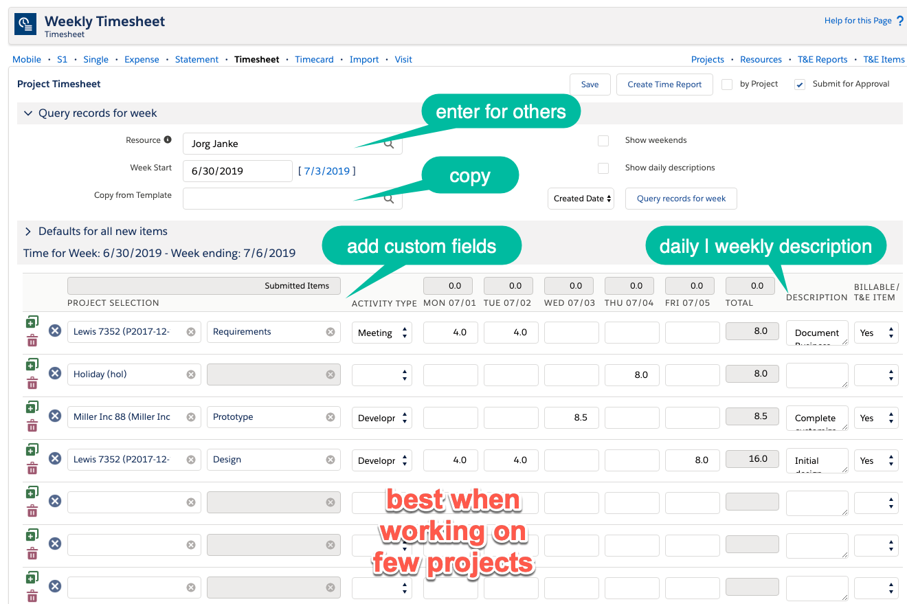 capture time weekly via timesheet