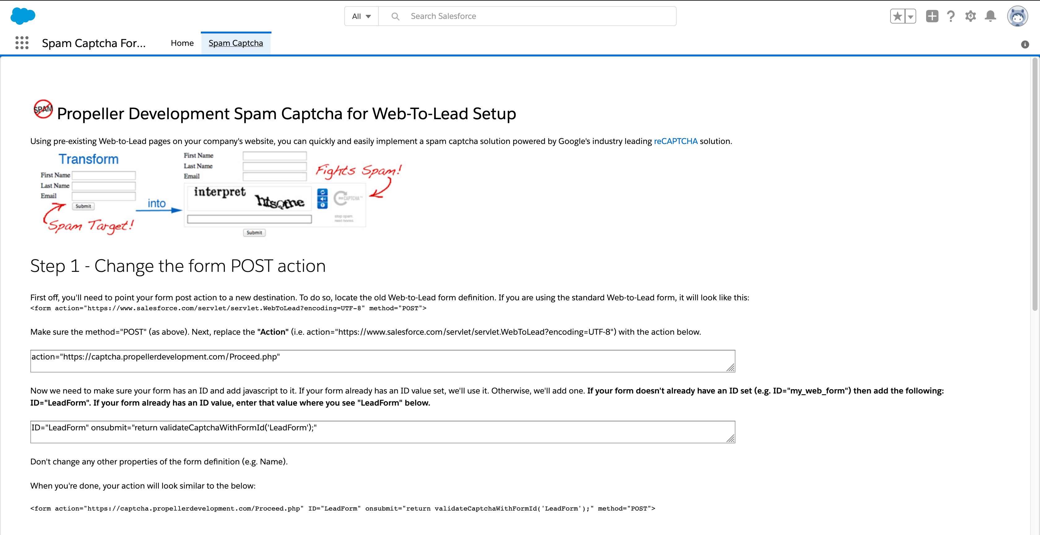 Propeller Development Spam Captcha For Salesforce Web To Lead Propeller Development Inc Cloud Development Experts Appexchange