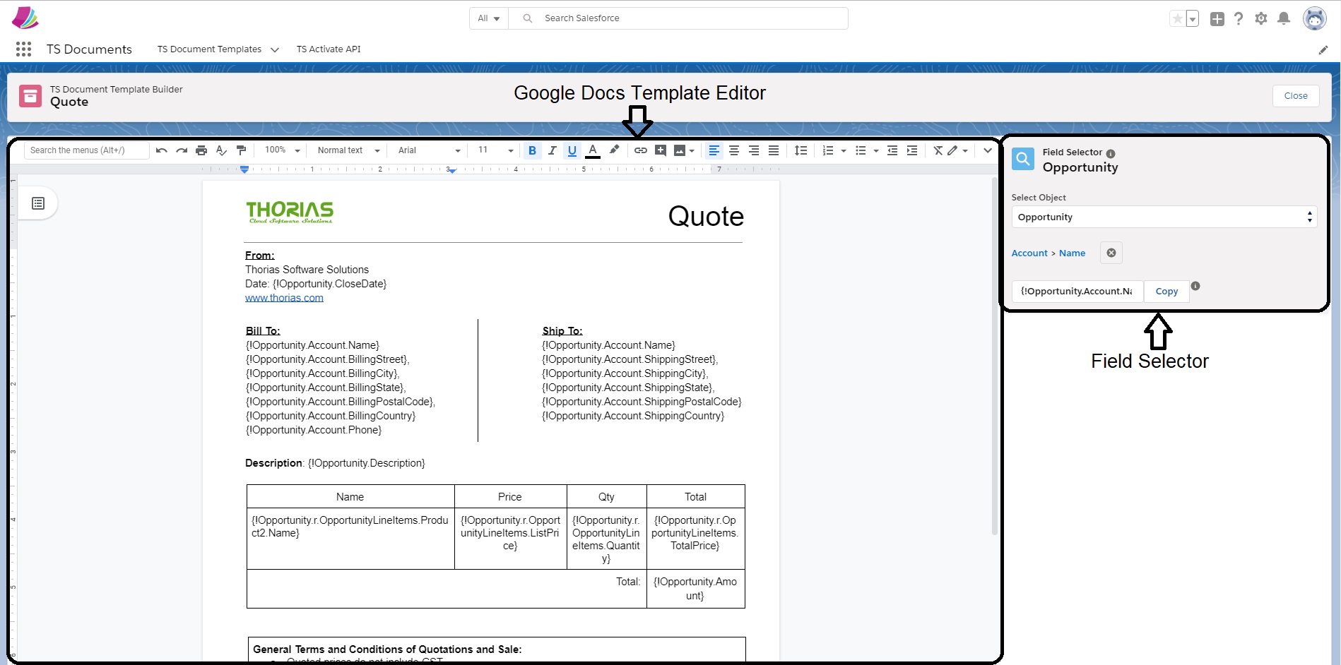 ts documents in built template builder