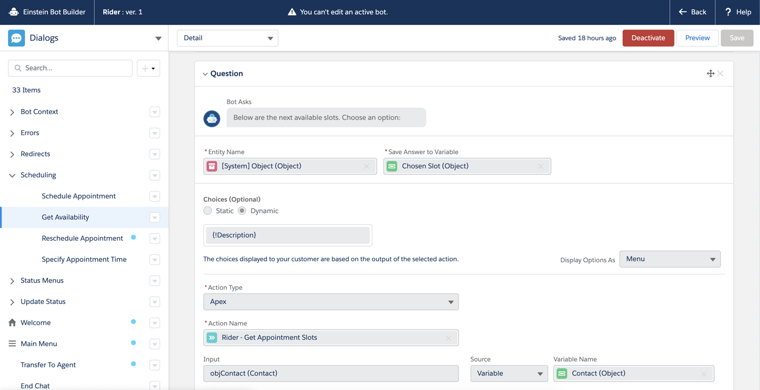 rider is configurable in the einstein bot builder