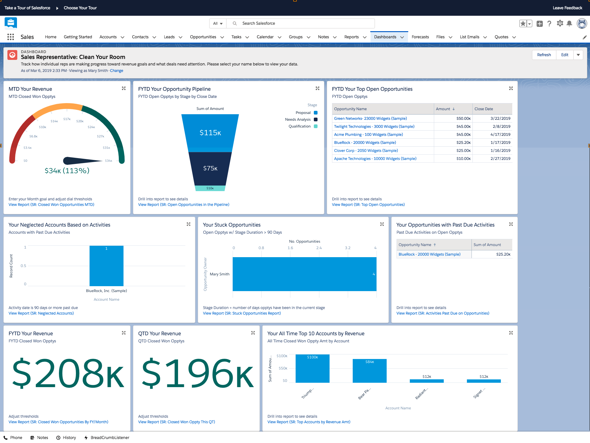 clean your room sales rep dashboard