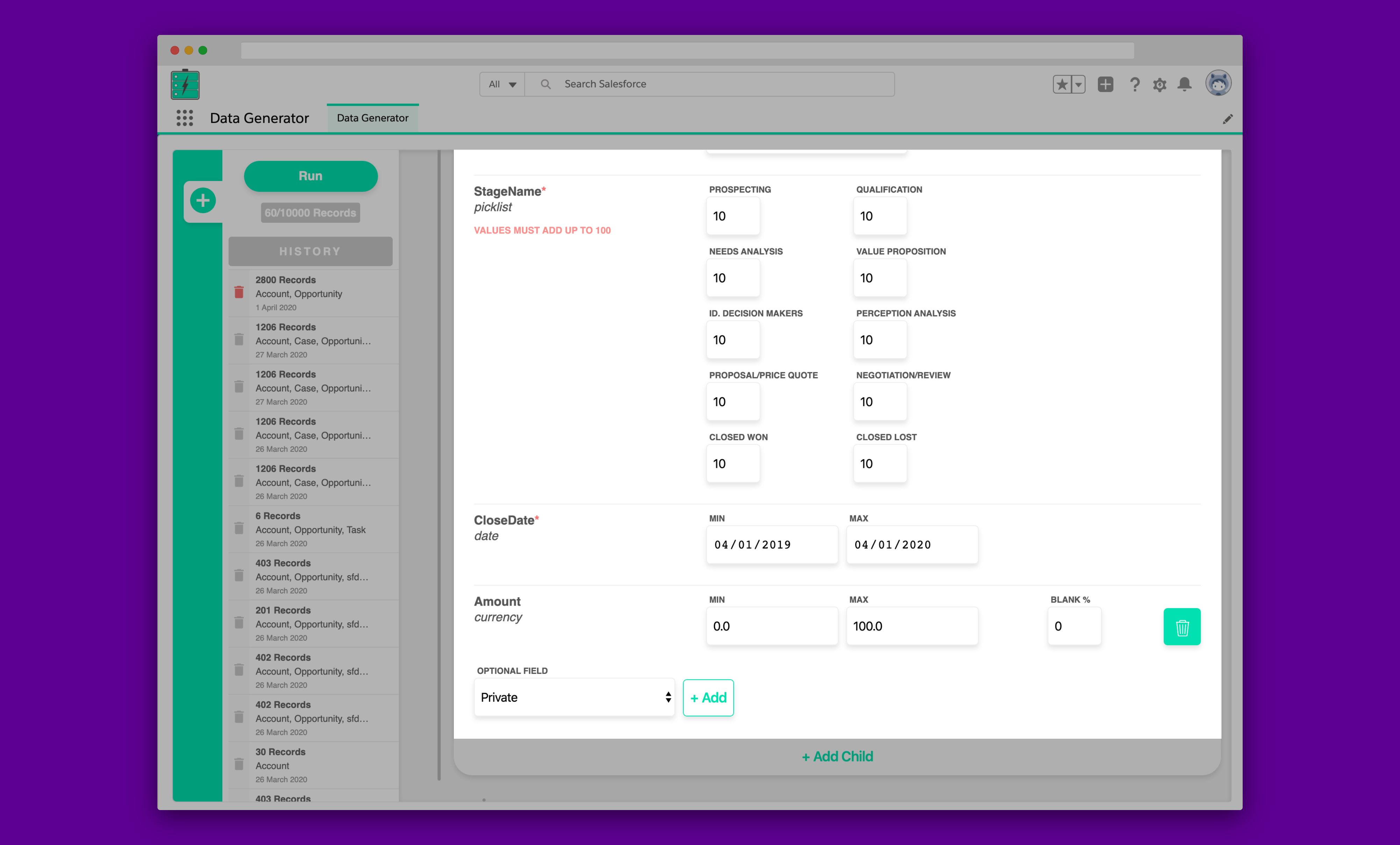 specify the ranges and look of your fields