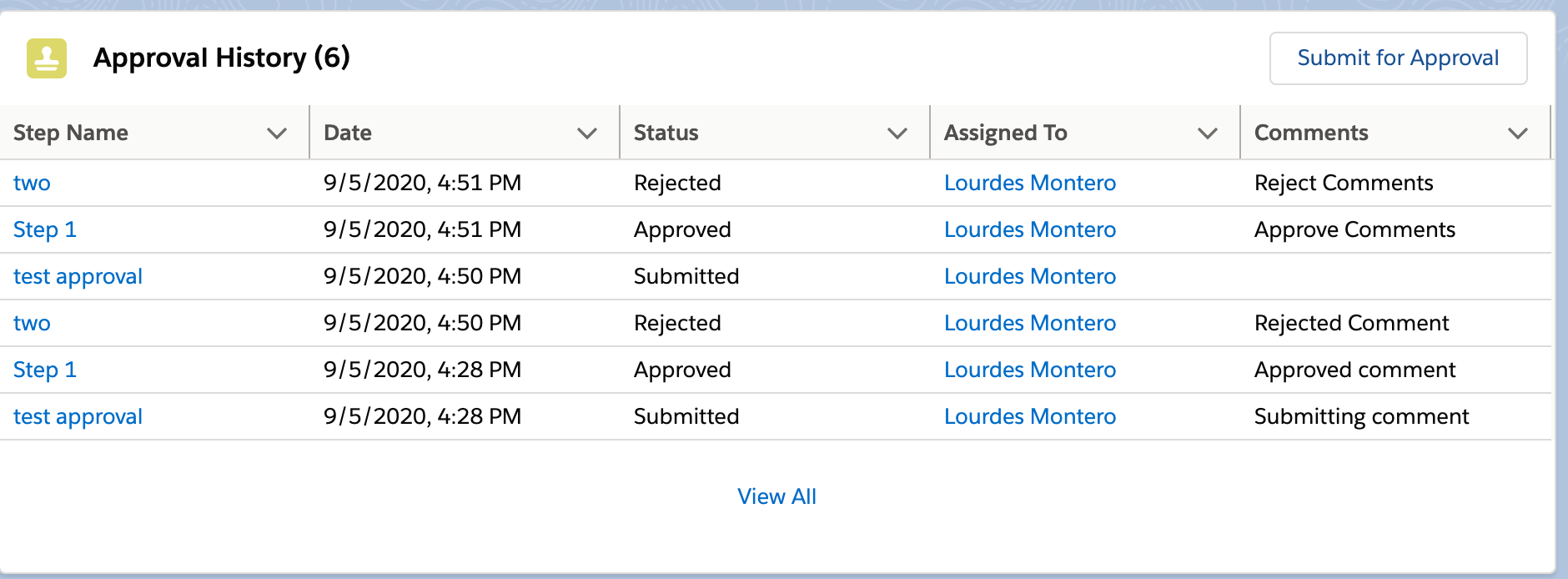 Approval History With Comments