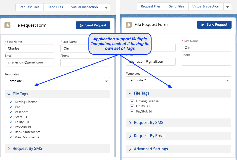 application support multiple templates each of it having its own set of