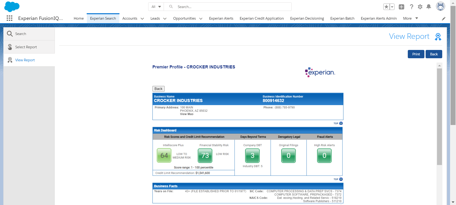 pull experian commercial credit reports on domestic business right in