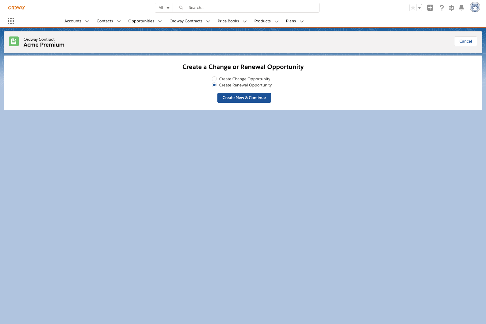 create a renewal opportunity from existing contract