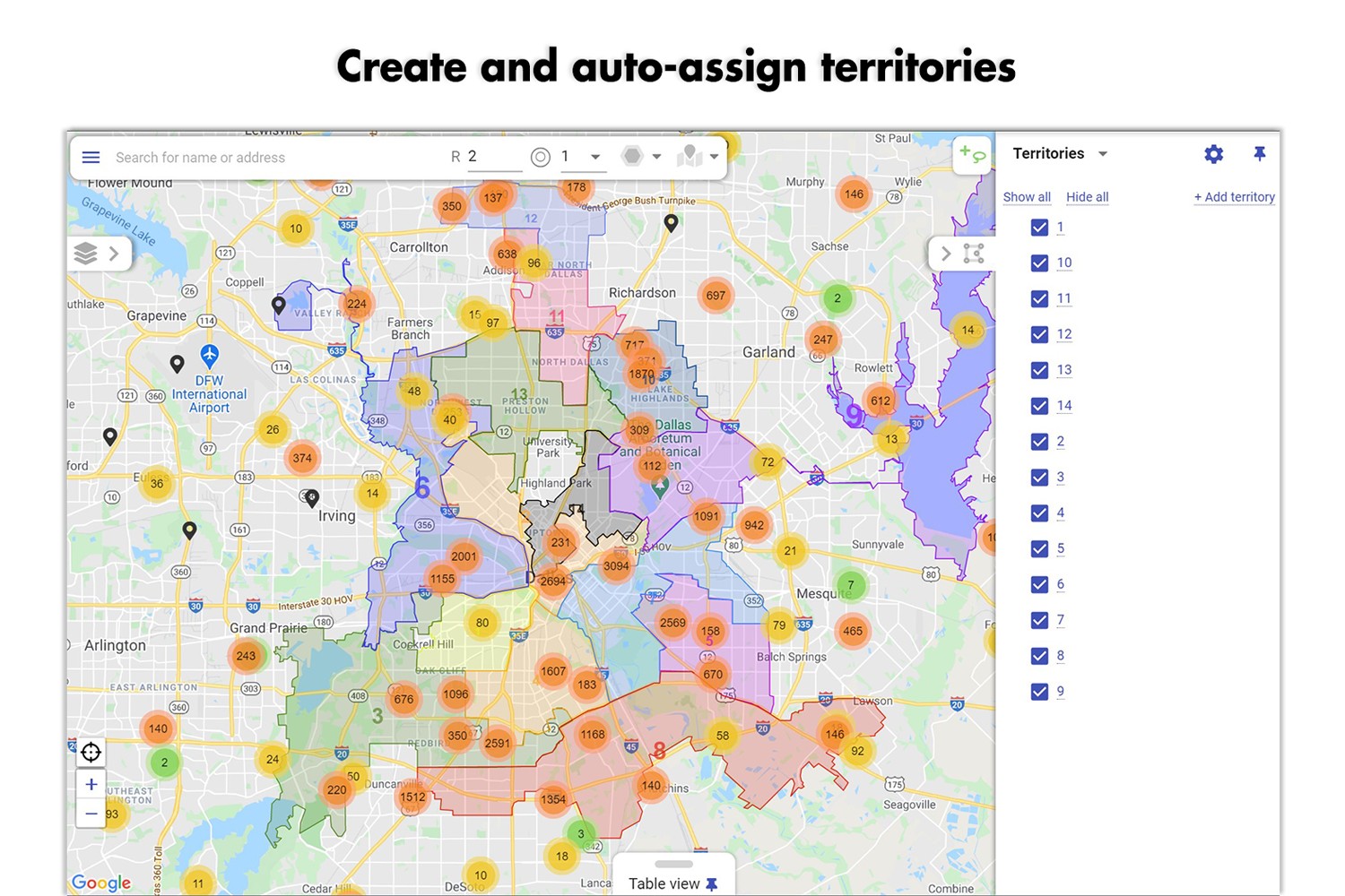 draw your territories or build from zip codes or counties and records ...