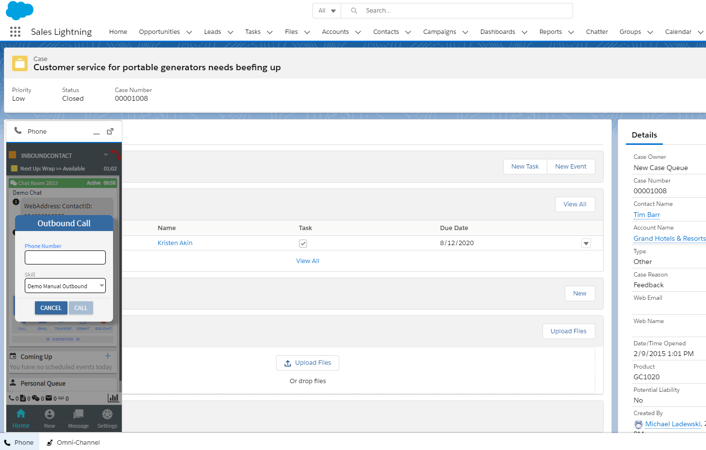 elevate omnichannel contacts to phone calls