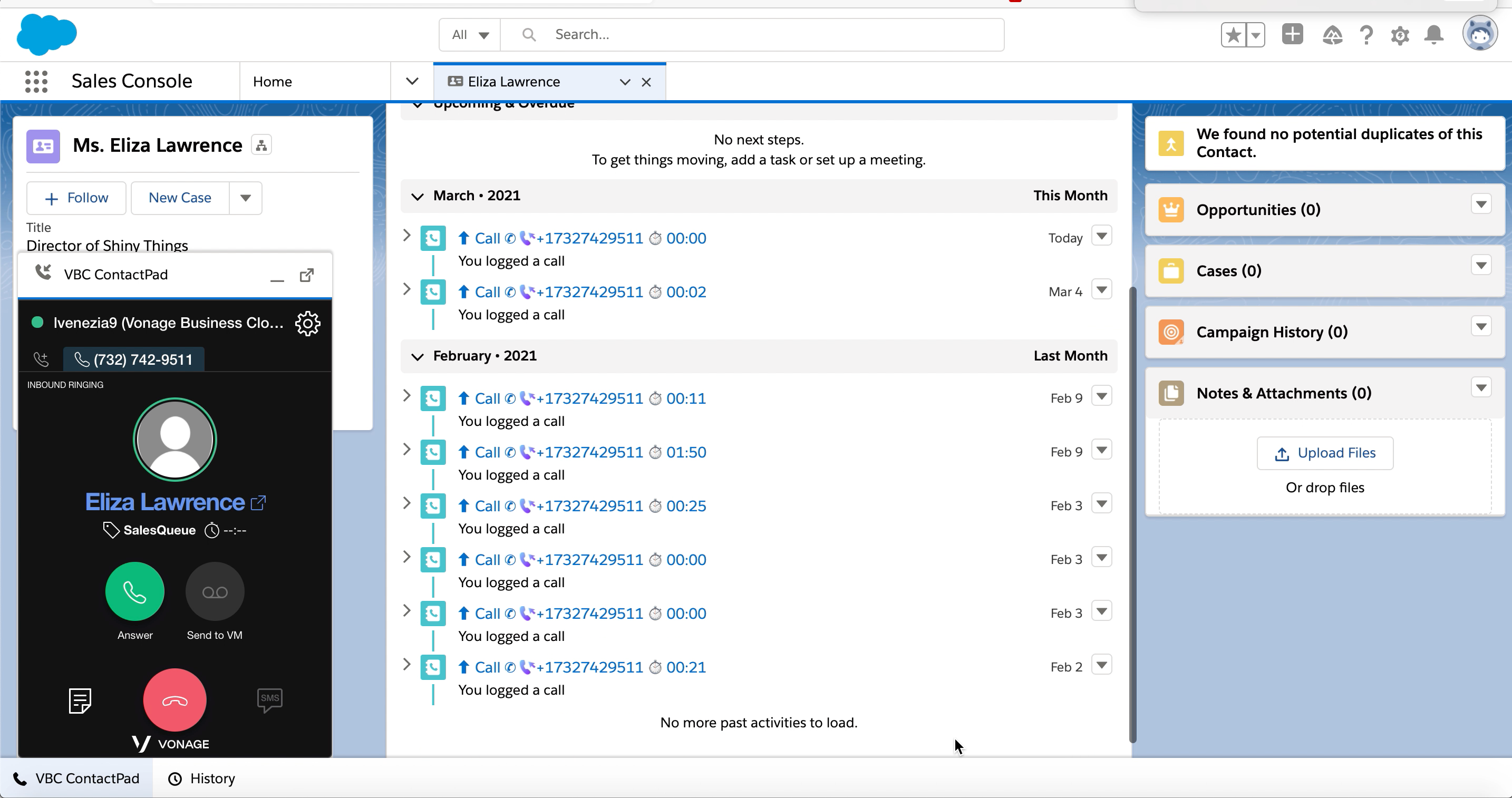 Bullhorn Integration  Vonage Business Communications (VBC)