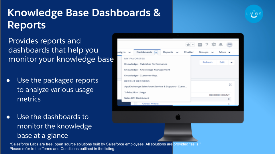 knowledge base dashboards reports
