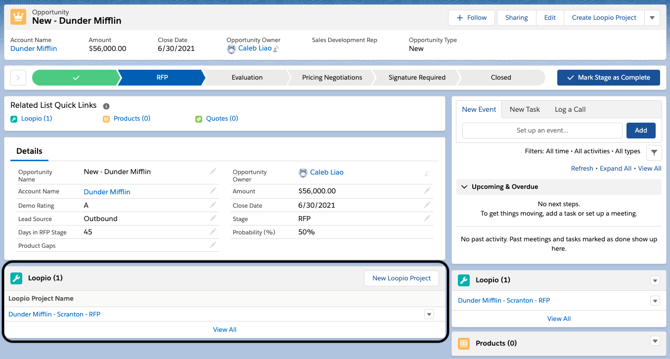 access loopio through either a salesforce opportunity or account record