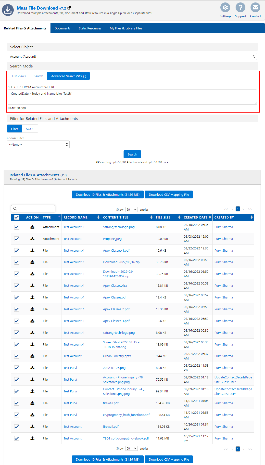 fetch related files attachments from the records using advanced search ...