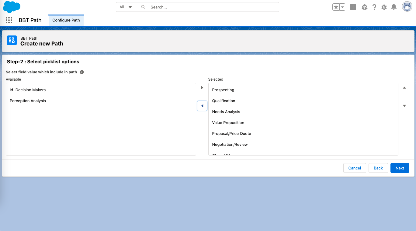 configure new bbt path step 2