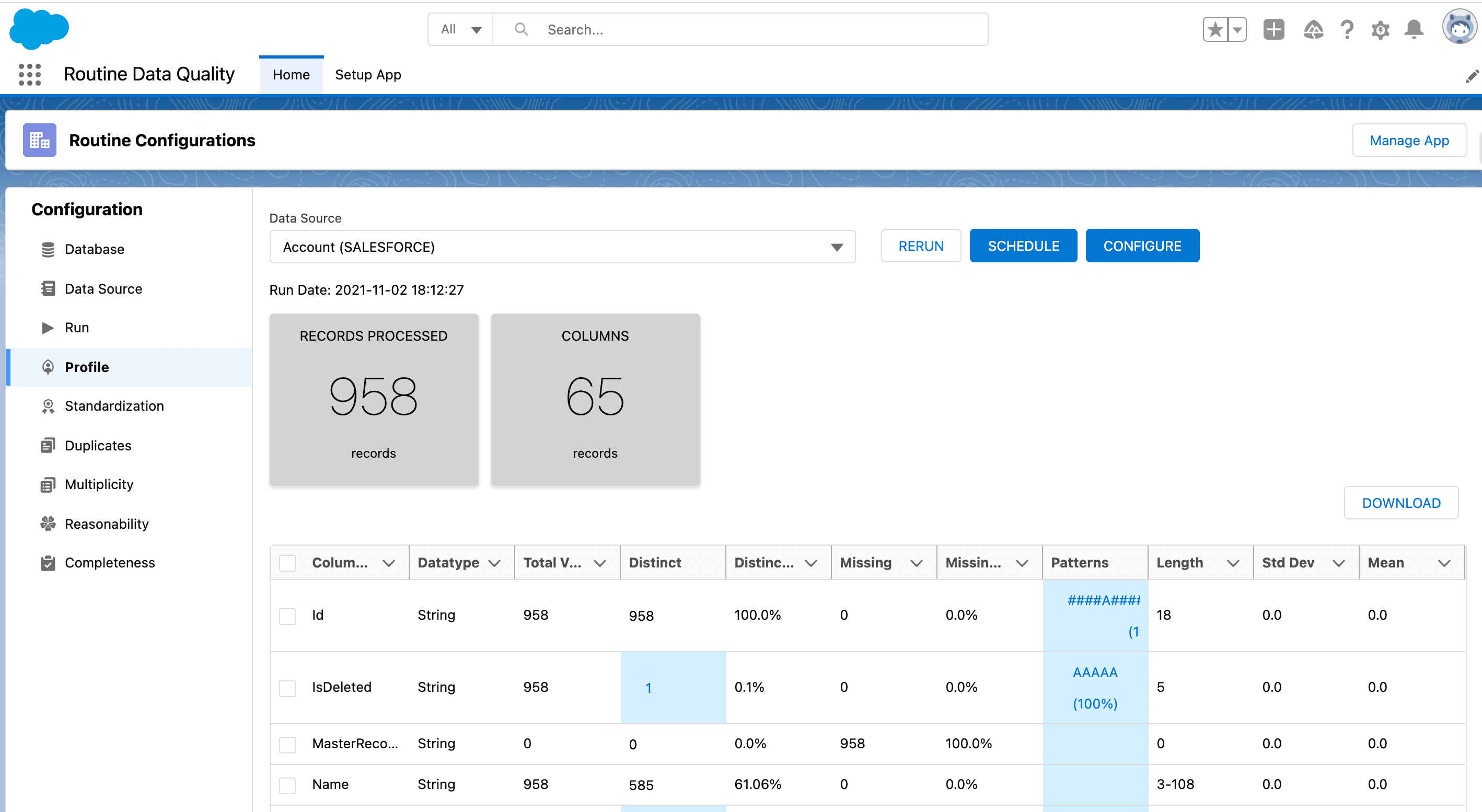 routine data quality profile