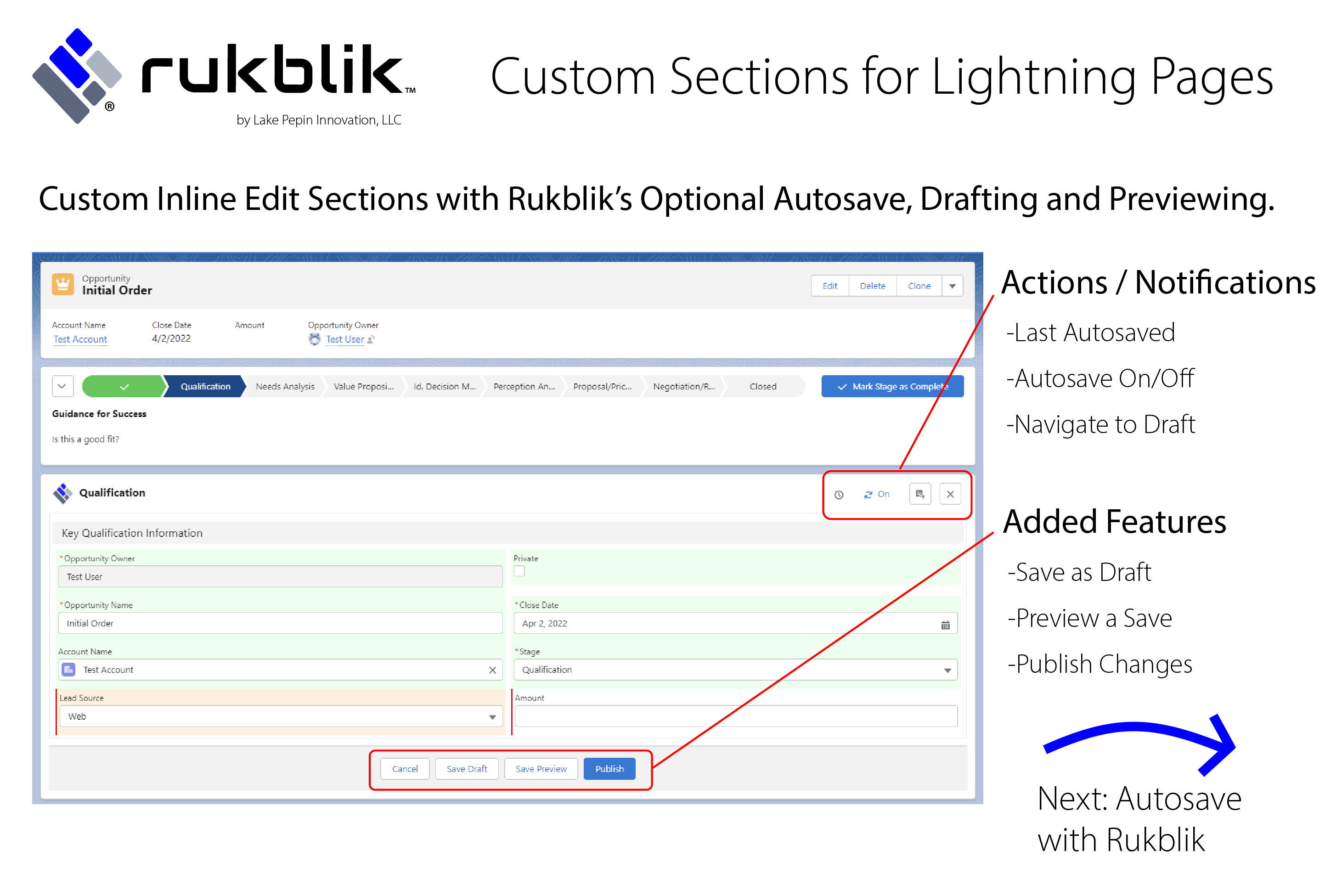 inline editing based on a custom section with added features of