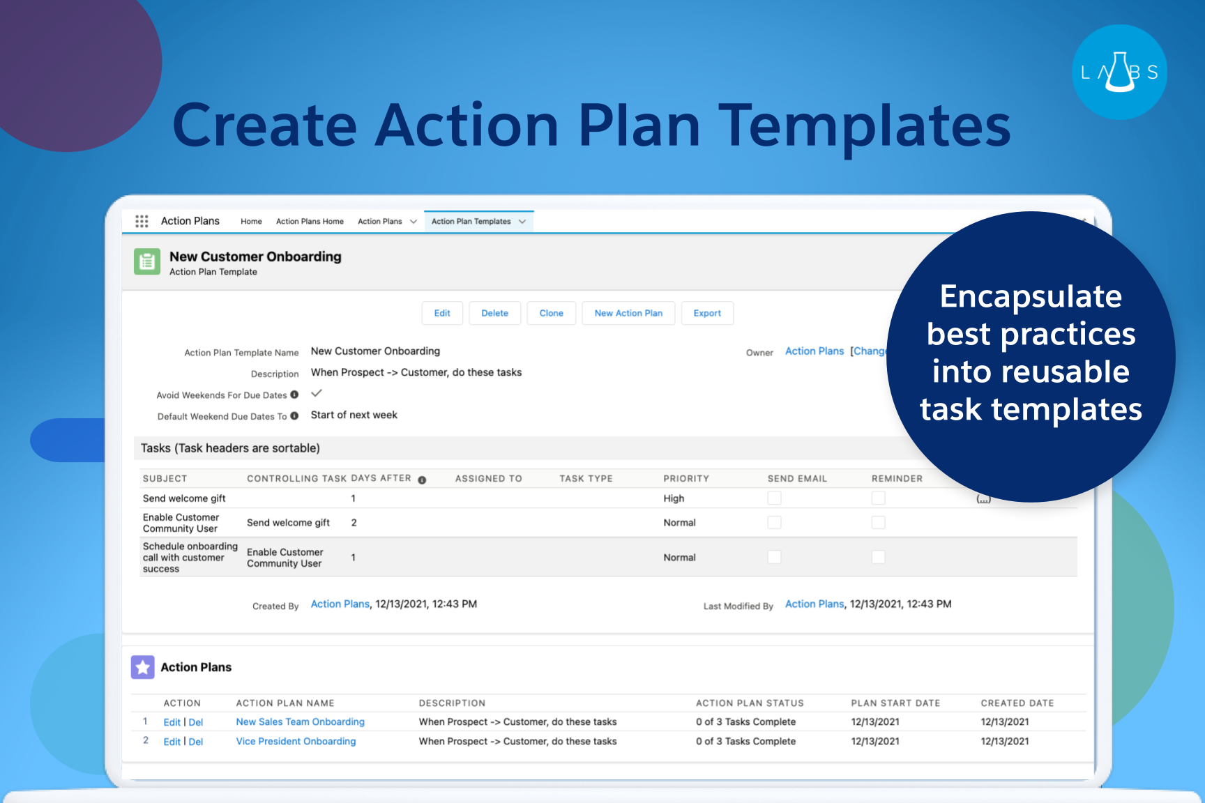 encapsulate best practices into reusable task templates