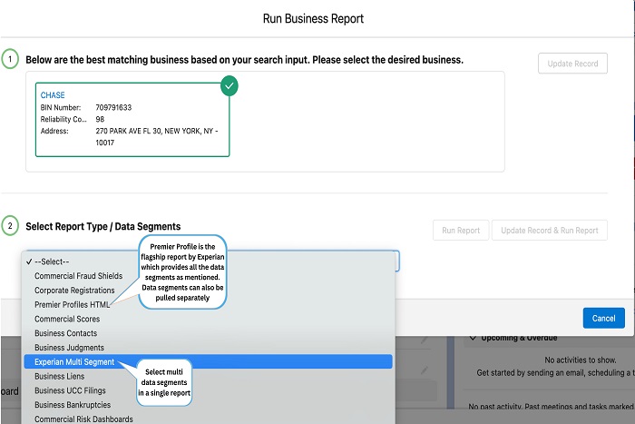 users can select the referred product or data segment